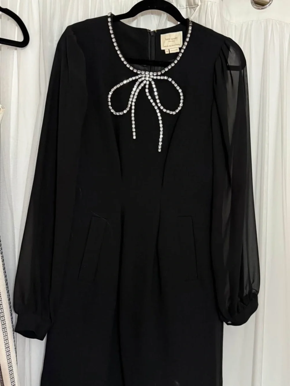 kate spade Black Long-Sleeve Dress with Crystal Bow